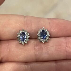 Tanzanite & Diamond Oval Halo Earrings 0.20 CTW Diamonds Sterling Silver